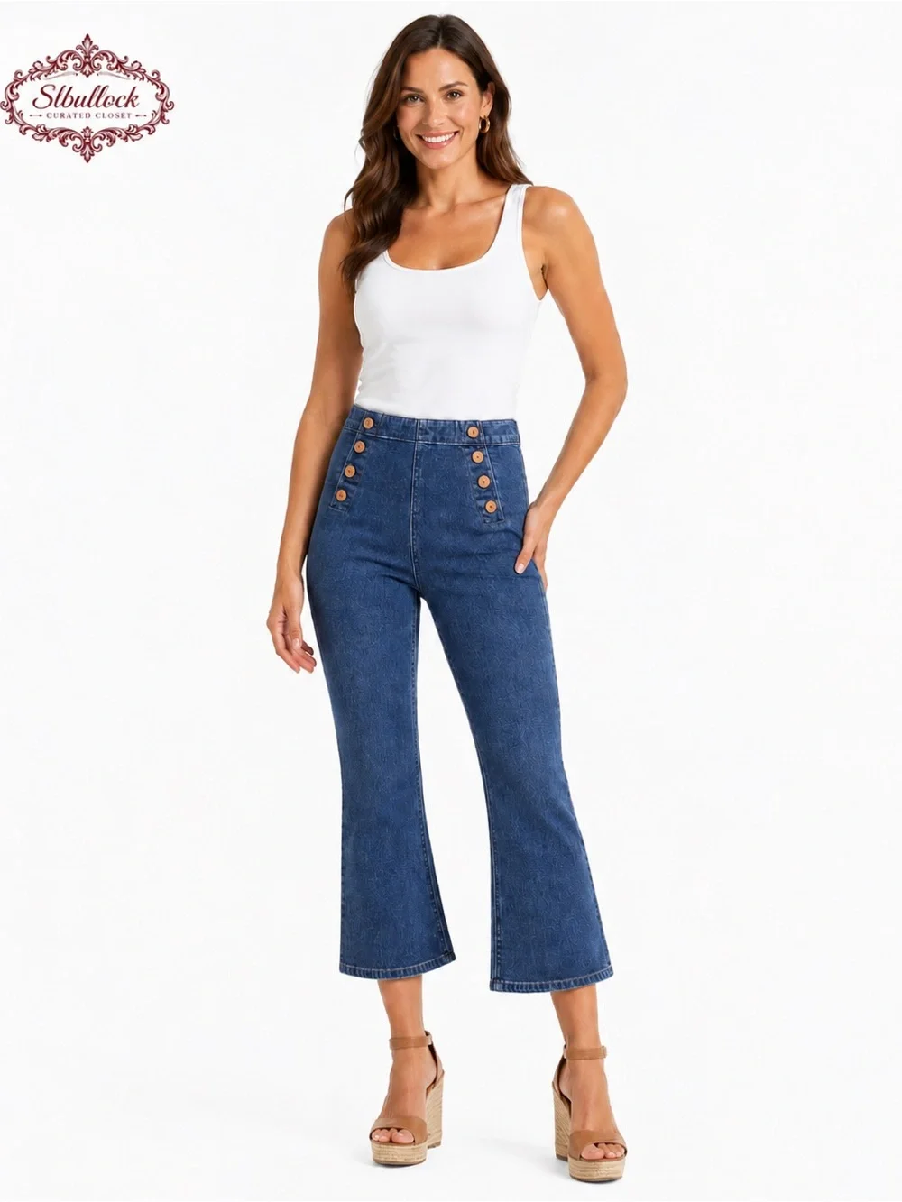 J9 J.Crew Billie Demi-Boot Crop Jeans 27P Sailor Button High Rise Stretch Denim
